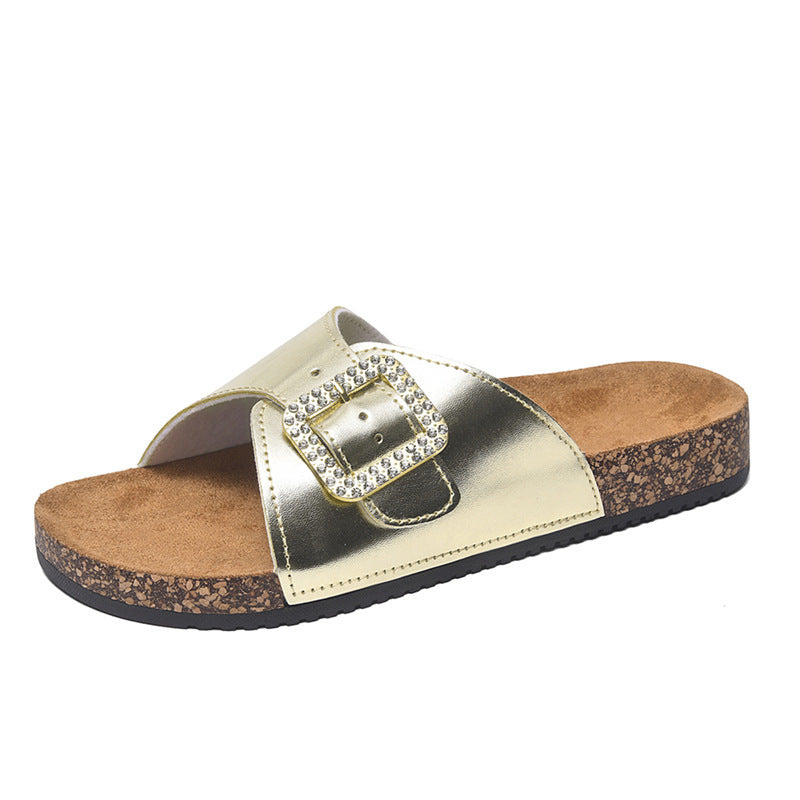 Summer New Retro Casual Belt Buckle Open Toe Slippers