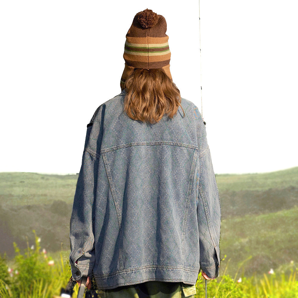 Tie-dye Gradient Denim Coat For Men And Women