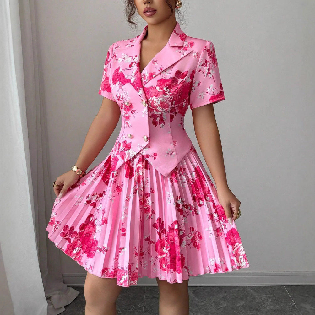 New Springautumn Womens Fashion Versatile Set Elegant Floral-print Casual Two-piece Outfit
