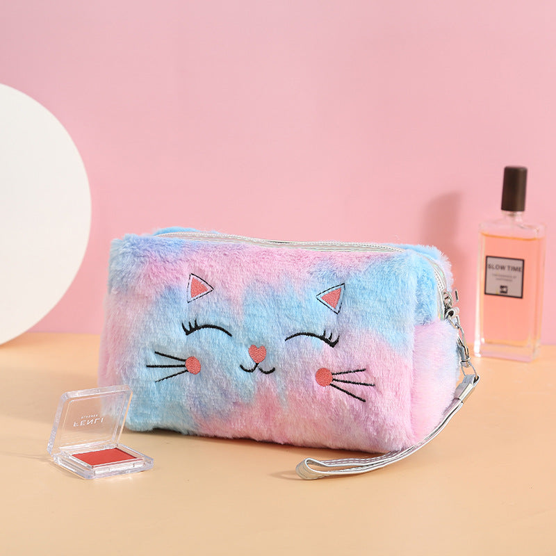 Colorful Fluffy Cat Pvc Cosmetic Soft Cute Zipper Bag
