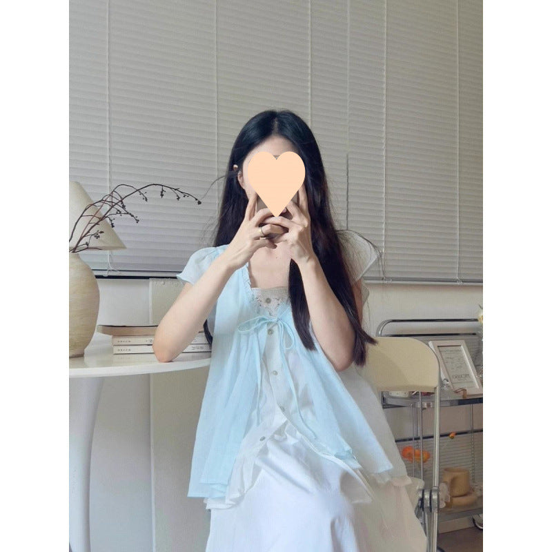 Lace Edge Stitching Fake Two-piece Top
