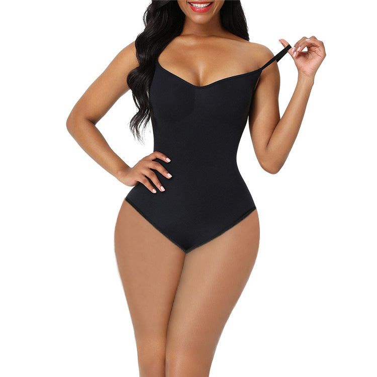 Women's Thin With Shoulder-straps Solid Color Belly And Waist Shaping Jumpsuit