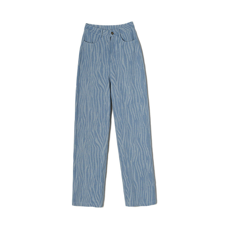 Retro Distressed Tie-dye Dark Blue Jeans High Waist Slim Slimming