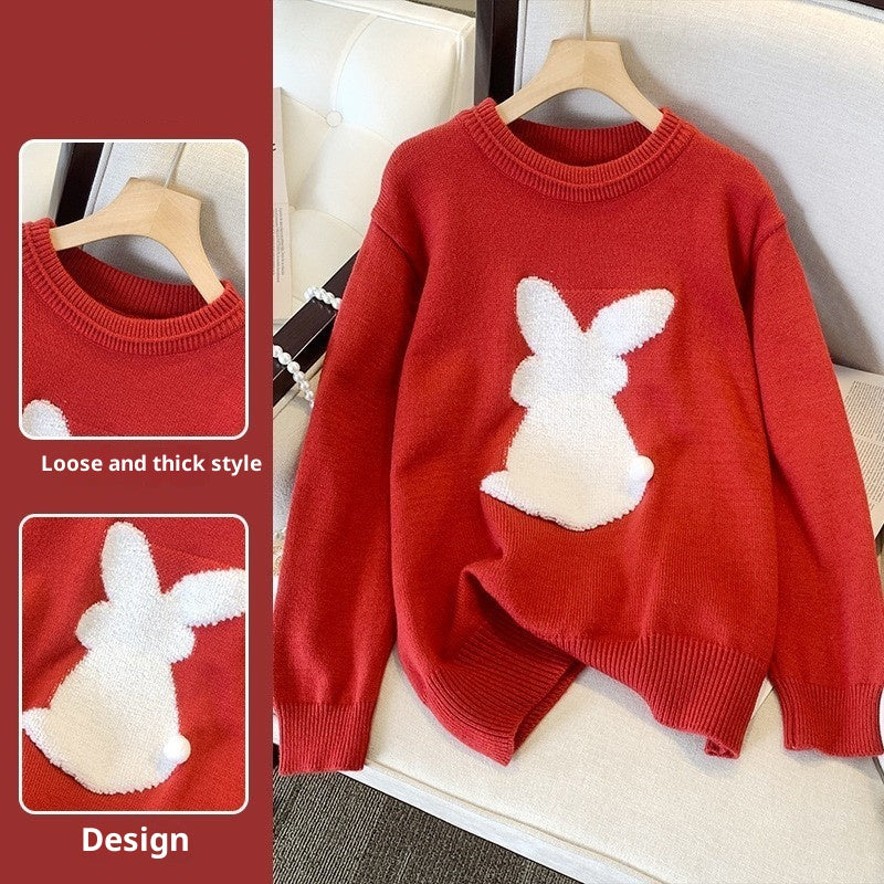 Cute Jacquard Christmas Knitted Sweater For Women