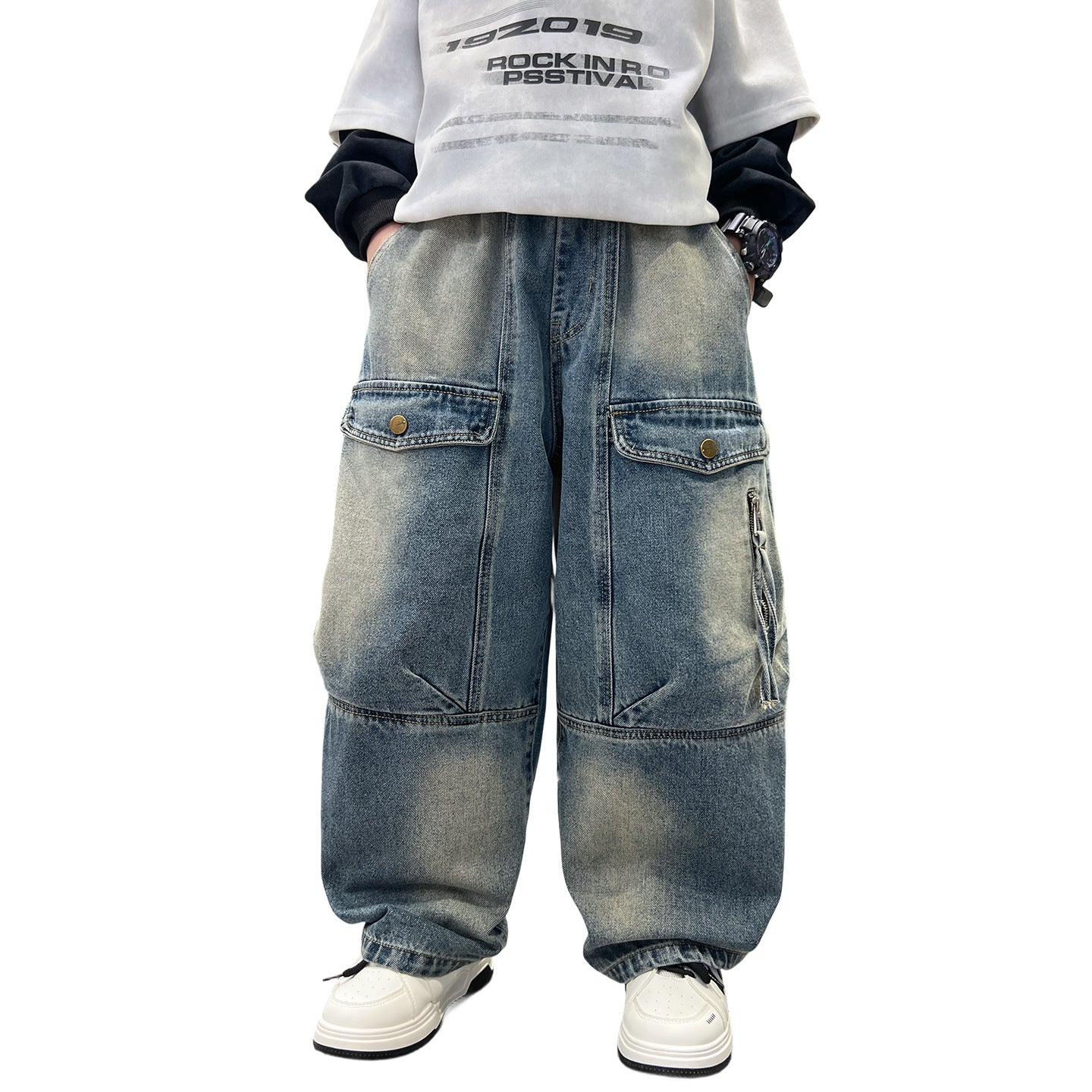 Simple And Versatile Boys' Pants Loose Cargo Jeans