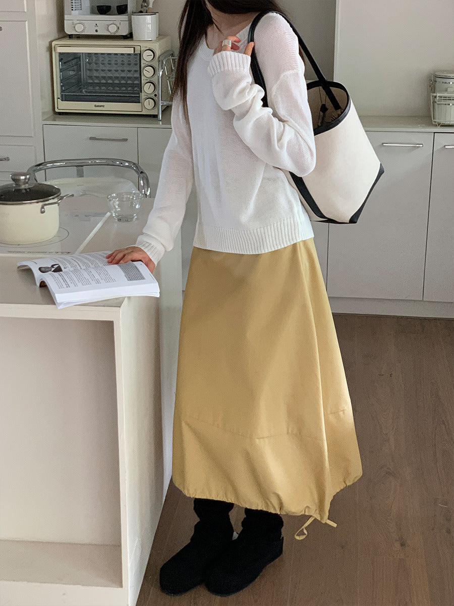 Elegant Simple Korean Style Drawstring At Hem A- Line Skirt