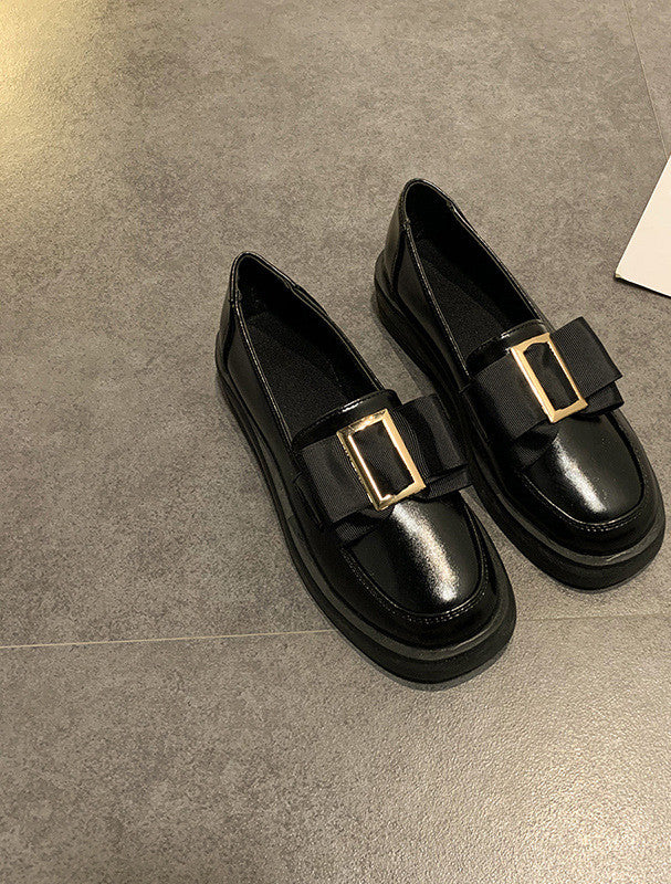 Metal Square Buckle Loafers Women's Platform One-step Single Shoes British Style Small Leather Shoes