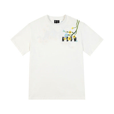 Floral Embroidered Simple Short-sleeved T-shirt