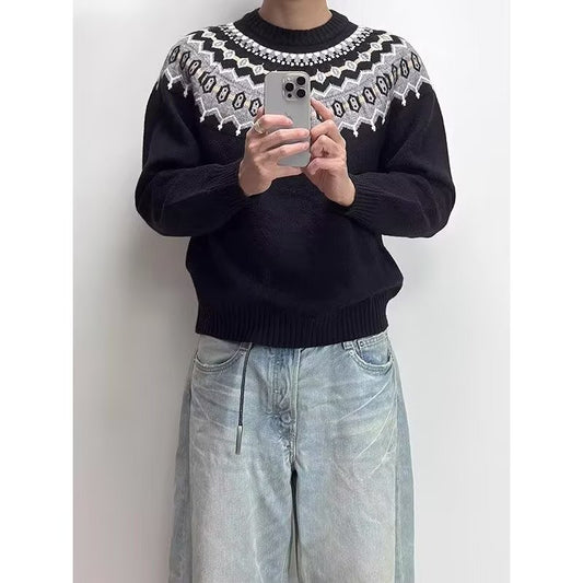 Casual Laid-back V-neck Knit Sweater For Men In Solid Colors