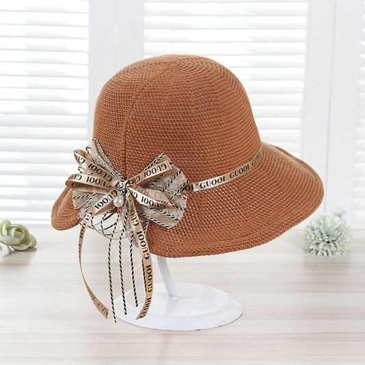 Straw Hat Bow Foldable Fashion