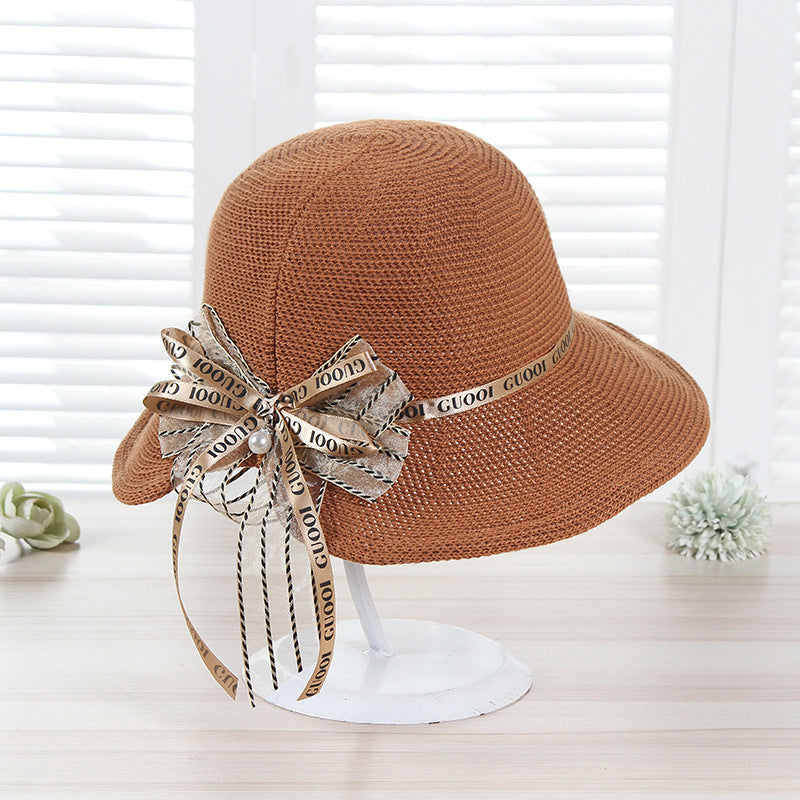 Straw Hat Bow Foldable Fashion