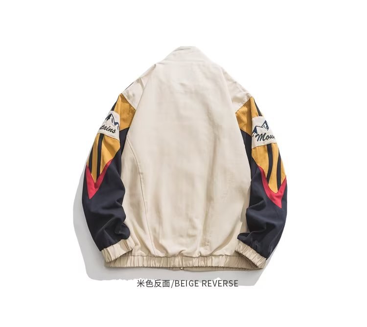 Couple Color Stitching Stand-collar Loose Casual Jacket