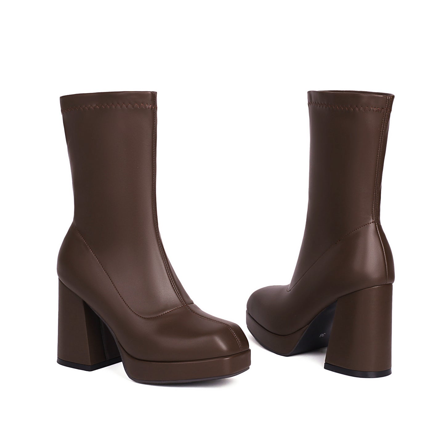 Womens High-heeled Chunky-soled Square-toe Ankle Boots