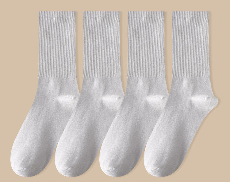 Solid Color Women's Mid Tube Socks Pure Cotton Tide Black