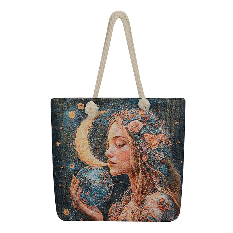 Double Sided Jacquard Embroidered Canvas Tote Bag