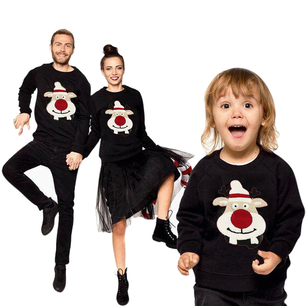 Patch Flocked Fawn Red Cotton Fleece Sweatshirt