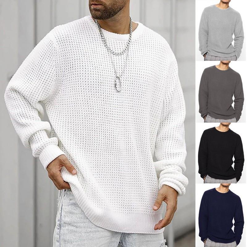 Langærmet sweater til mænd med rund hals, afslappet og løs pasform