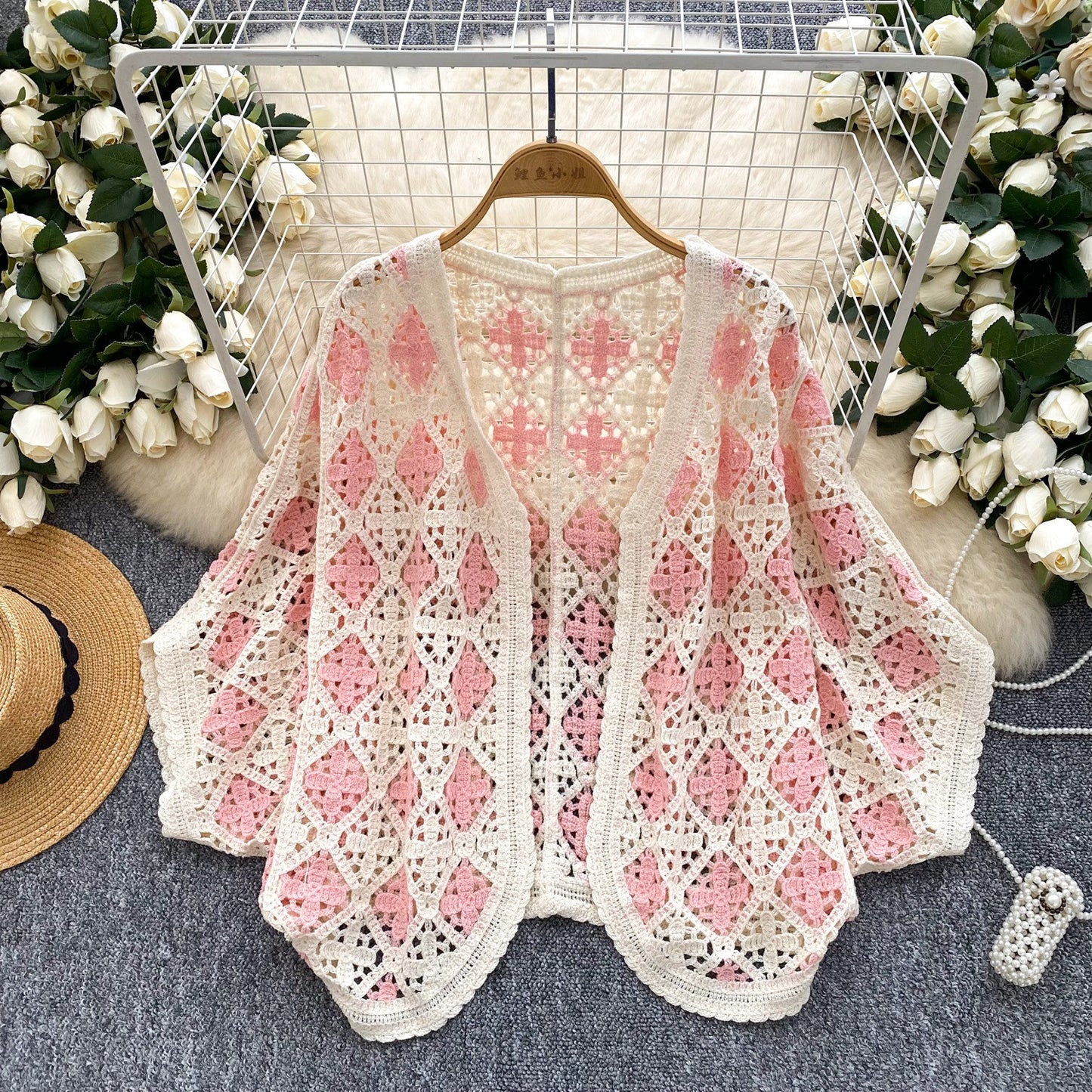 Coat Women's Hollow Crocheted Knitted Batwing Sleeve Top Shawl