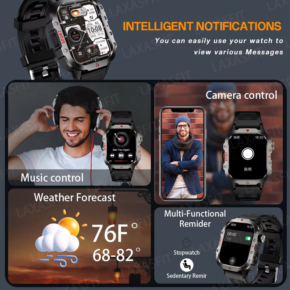 New Smart Watch LED Flashlight 2.01” HD Screen Bluetooth Talking Smart Watch Multi Sports Health Monitoring Smart Watch