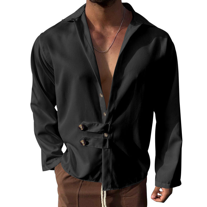 Loose Cardigan Lapel Button Long Sleeve Shirt