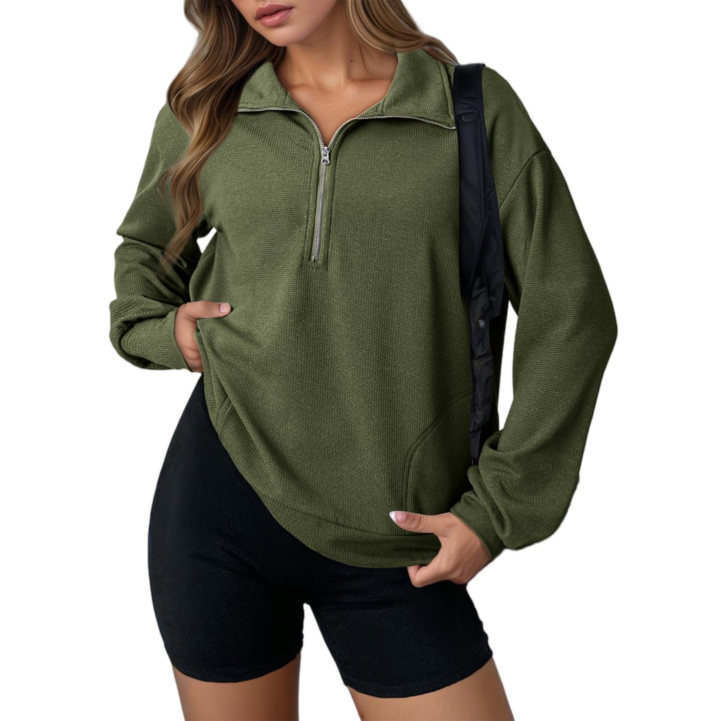 Revers Sweater Mode Løs Lynlås Dametøj