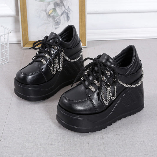 Height Increasing 9CM Thick Bottom Punk Women's Shoes New Genuine Leather