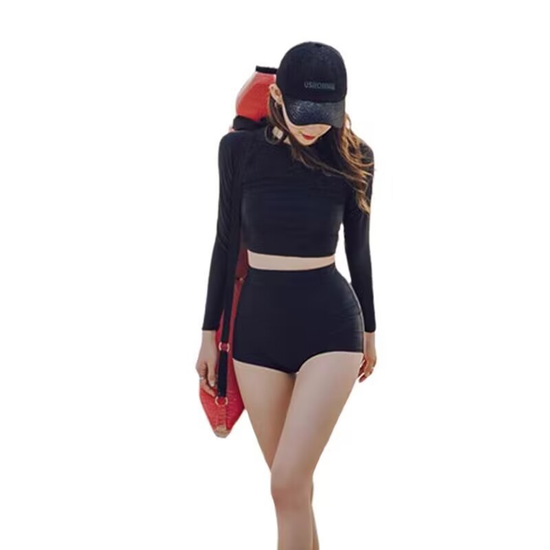 Long-sleeve Two-piece Modest High-waist Workout Set For Instagram