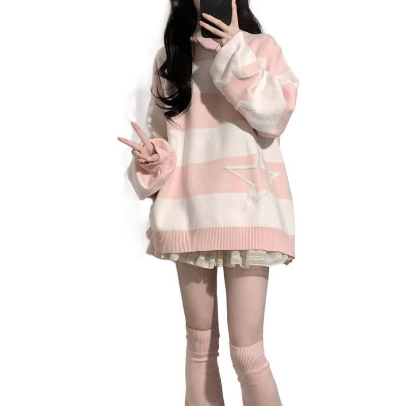 College Style Sweet Cute Stripes XINGX Sweater