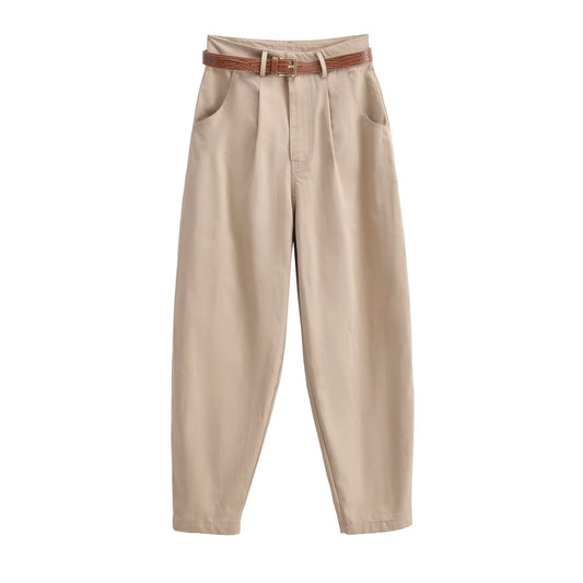 Women's Solid Color With Belt Casual Trousers