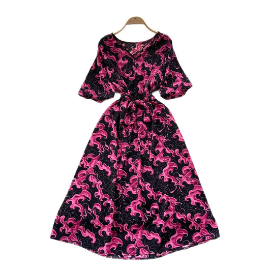 French Retro-Style High-End Printed Puff Sleeve Dress