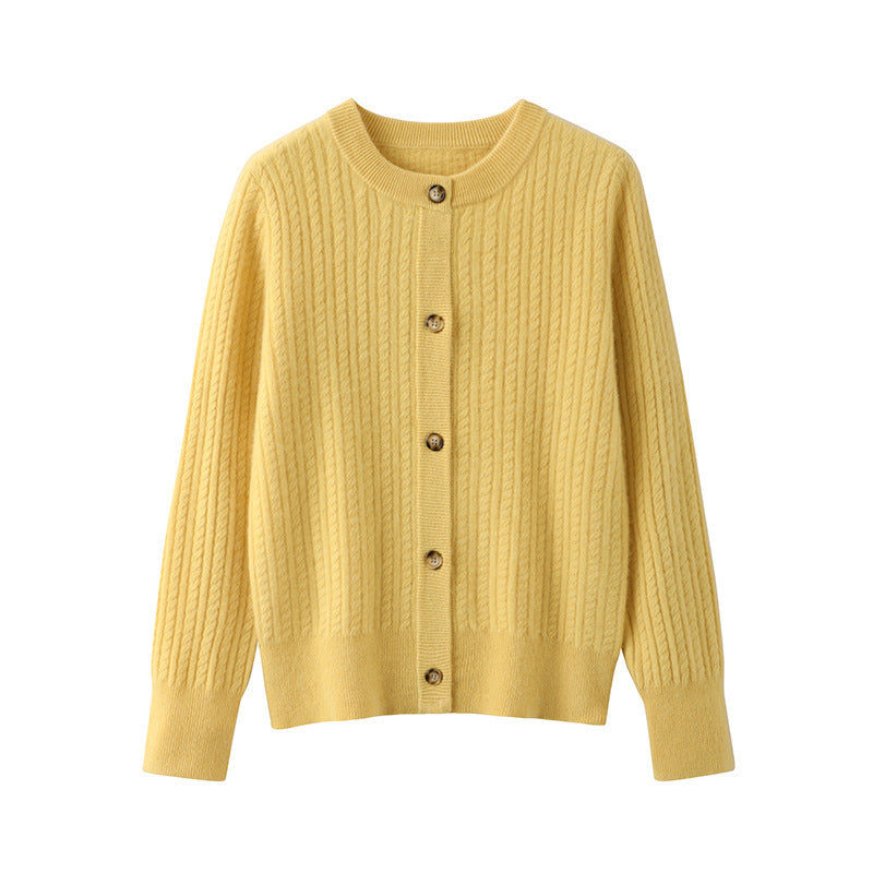 Round Neck Cashmere Cardigan Knitted Sweater Coat