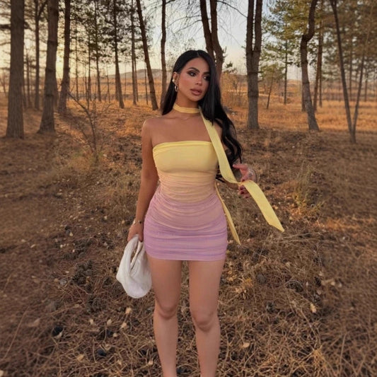 Womens Fashionable Sexy Tie-Front Bodycon Dress