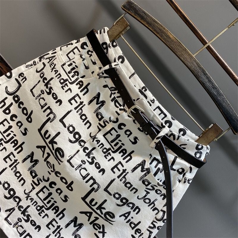Summer Letter Print Casual High Waist Sheath Skirt