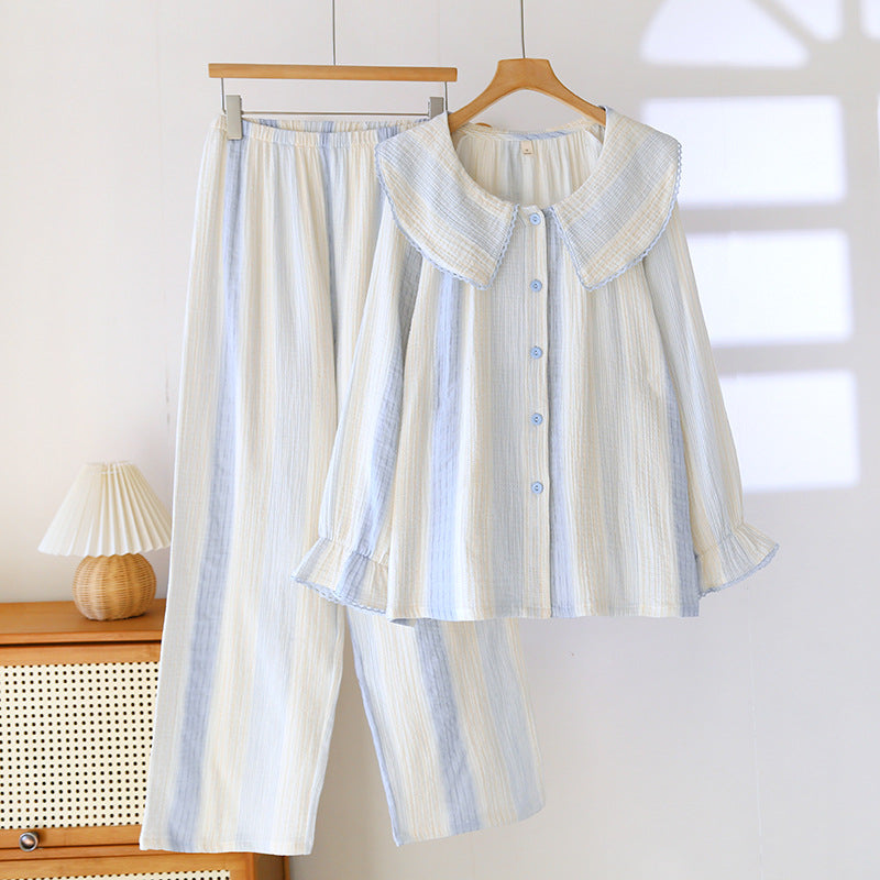 Contrast-color Doll Collar Long-sleeved Trousers Homewear Suit
