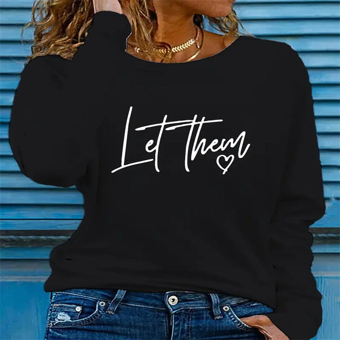 New Letter Love Print Fashion Loose Long Sleeve Round Neck T-shirt