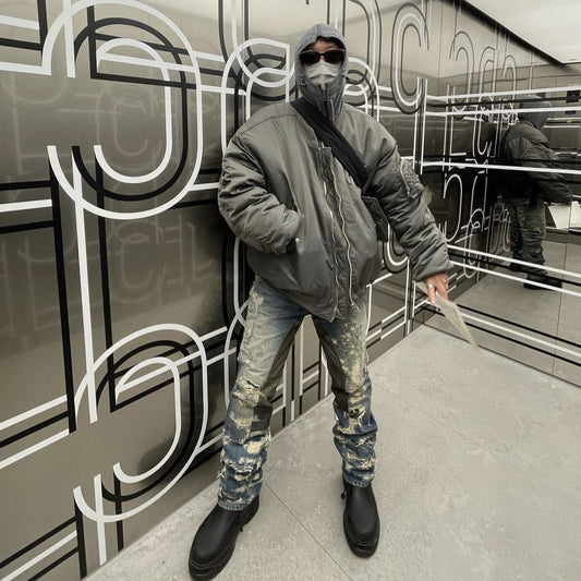 American-style High-street Loose-fit Solid-color Streetwear Bomber Jacket