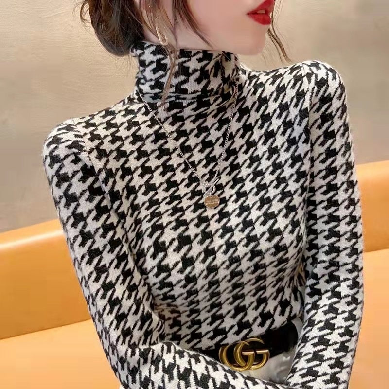 Women's Thick Houndstooth High Neck Base Shirt