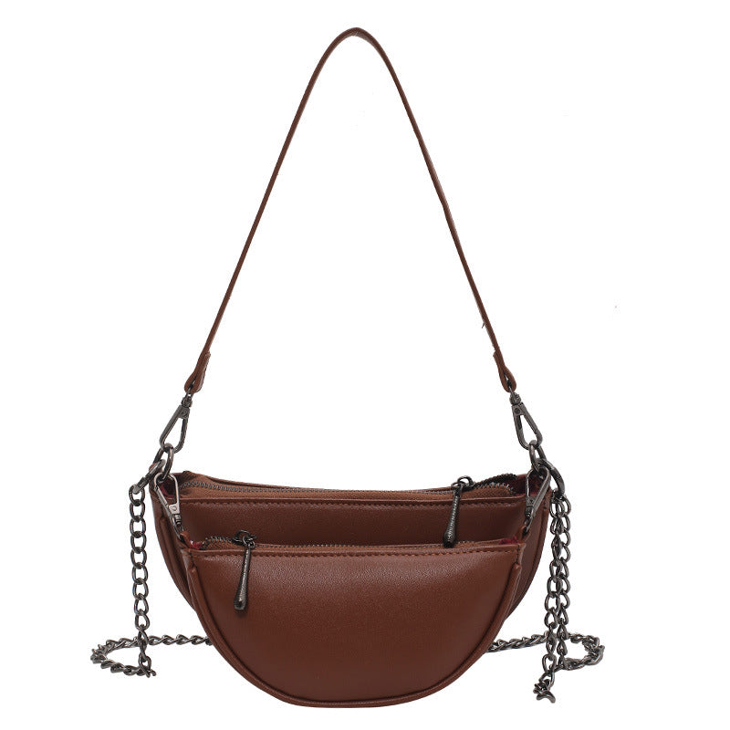 Women's New Retro Half Round Saddle Bag Double Chain