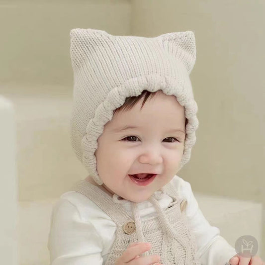 Double Angle Cute Earflaps Baby Woolen Cap Knitted Hat
