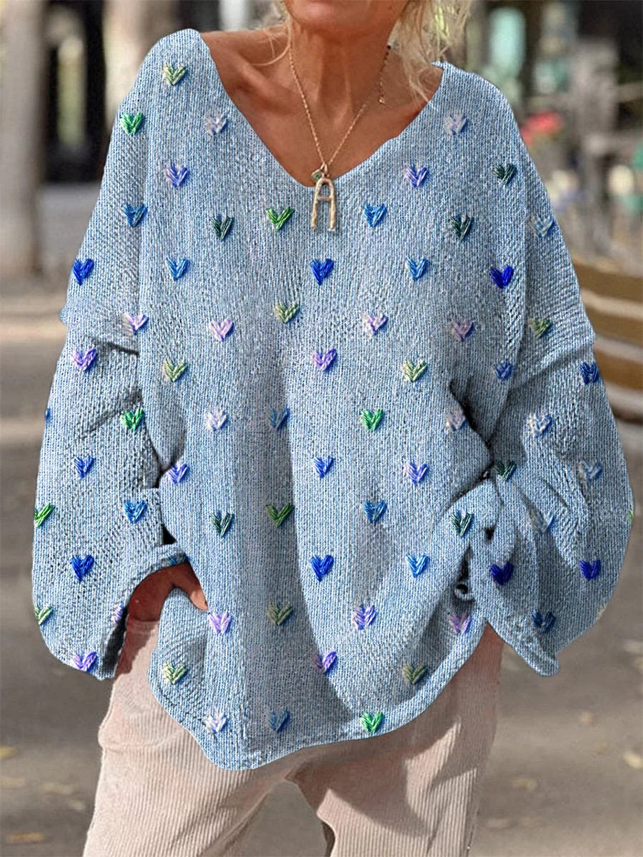 Womens Casual 3D Printed V-Neck Sweatshirt In A Sweater-Look Design