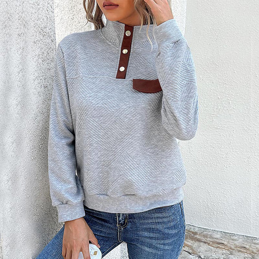Solid Color Textured Long Sleeve Women's Hoodie Autumn