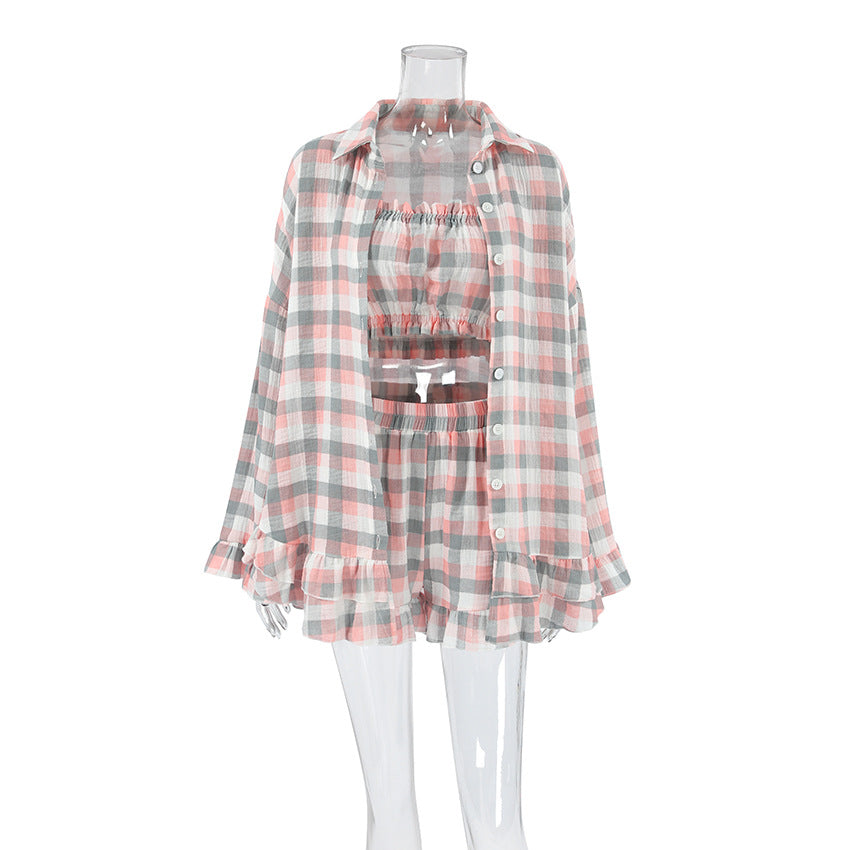 Women's Cotton-Linen Homewear Three-Piece Set