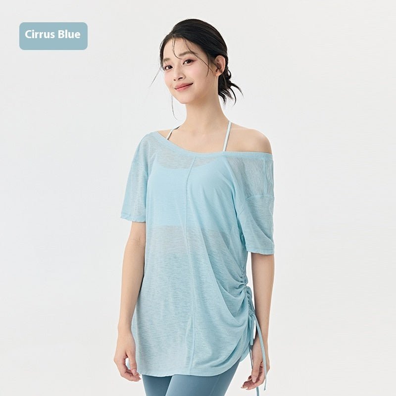 Pleating Slim Fit Slimming T-shirt Loose-fitting Lightweight Thin Breathable Pilates Top