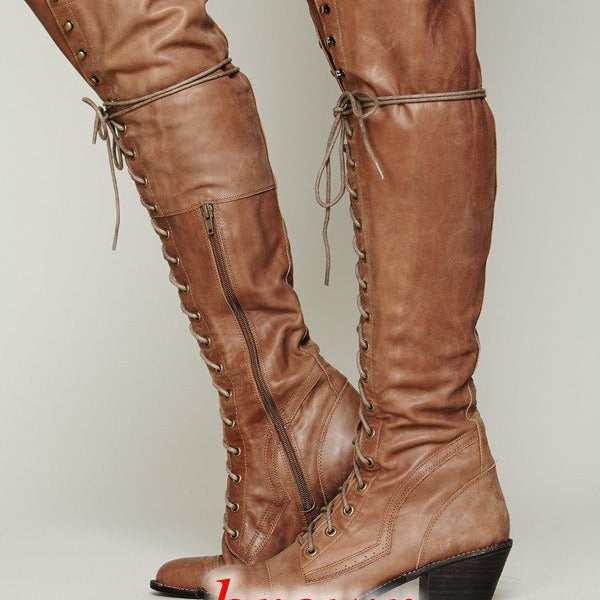 New Womens Over-the-knee Boots With A Round-toe Design