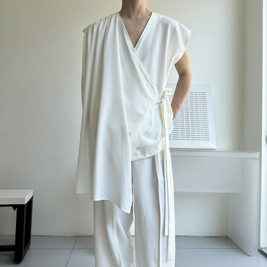 Summer Retro Minimalist Cool-Girl Flowy Strapless Sleeveless Shirt For Men And Women