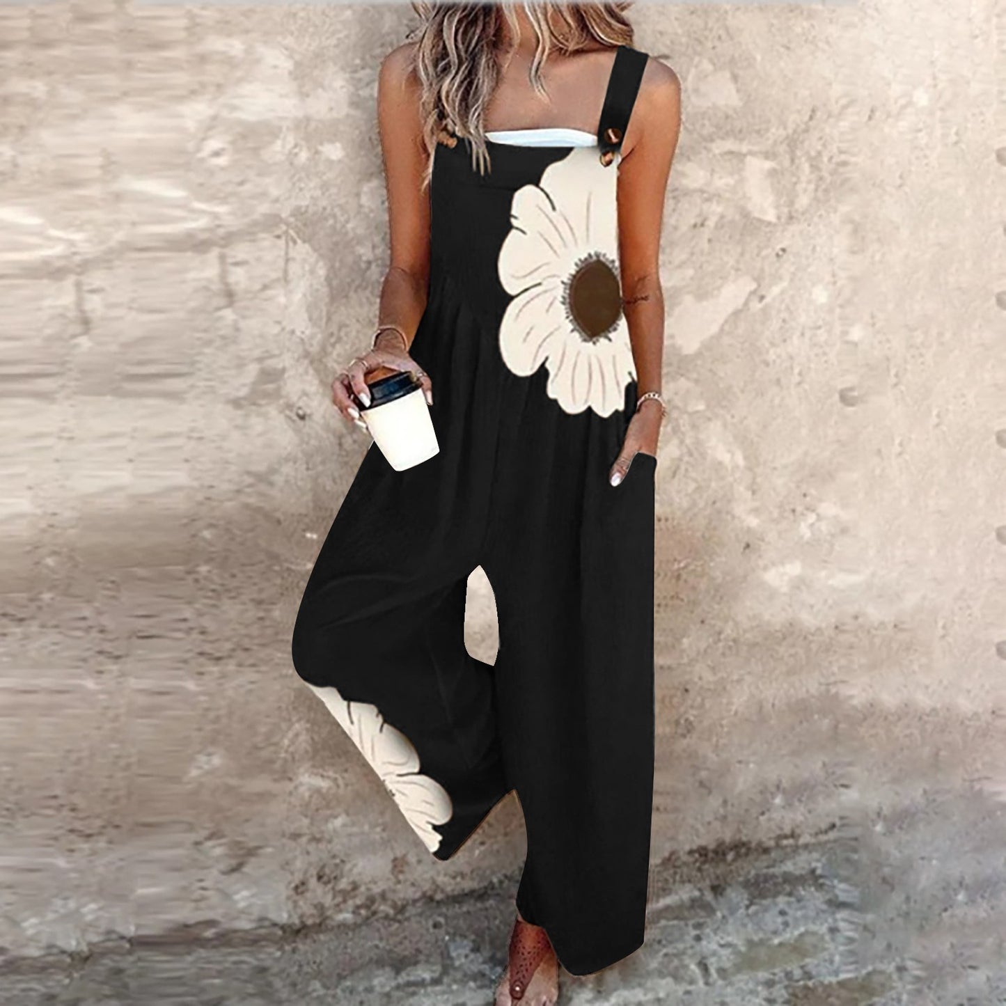 Women's Vintage Print Loose Sleeveless Jumpsuit