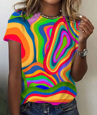 Summer Floral Print Round Neck T-shirt