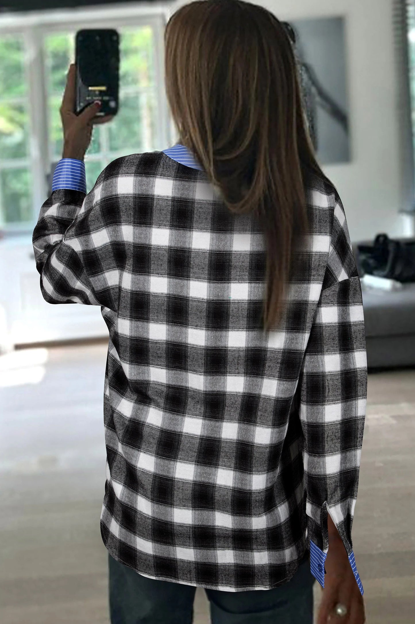 Women's Casual Fashion Patchwork Plaid Shirt