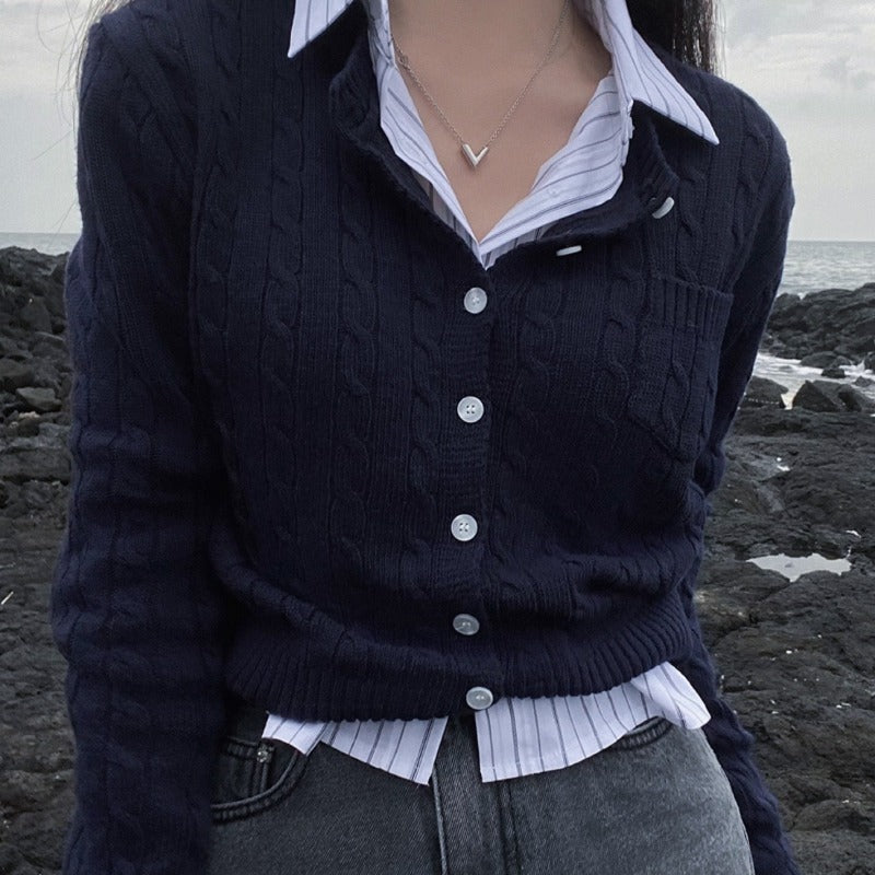 Korean Ins Casual Hemp Pattern Long Sleeve Knitted Sweater Cardigan