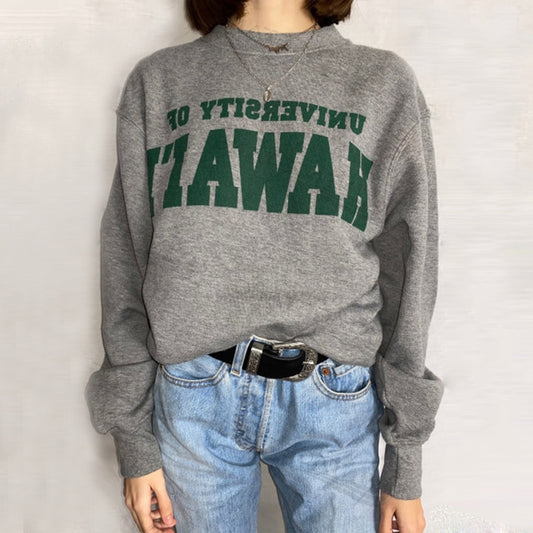 Autumn New American Retro Grey Letter Print Small Round Neck Sweater